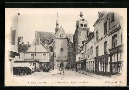 AK Nogent-le-Roi, La Grande Rue et l`Eglise Saint-Sulpice