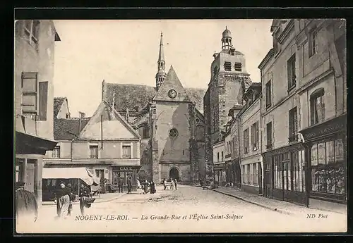 AK Nogent-le-Roi, La Grande Rue et l`Eglise Saint-Sulpice