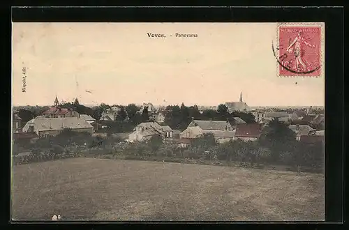 AK Voves, Panoramaansicht der Ortschaft vom Feld aus