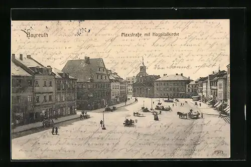 AK Bayreuth, Maxstrasse mit der Hospitalkirche