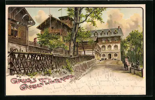 Lithographie Bad Schandau, das Hotel am grossen Winterberg