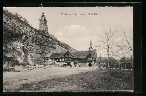 AK Kyffhäuser, Aussenansicht von der Wirtschaft mit Kaiser Wilhelm-Denkmal