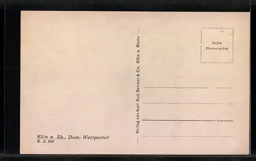 AK Köln, Westportal vom Dom