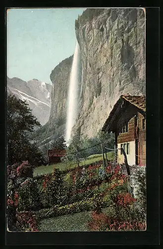 AK Lauterbrunnen, Blick zum Staubbach-Wasserfall