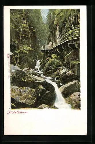 AK Idylle mit Wasserfall im Zackelklamm