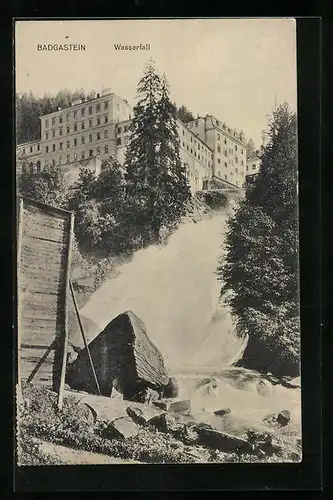 AK Badgastein, Wasserfall und Gebäudeansicht