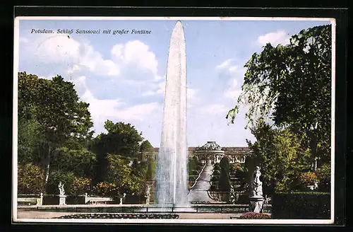 AK Potsdam, Schloss Sanssouci mit grosser Fontäne