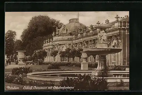 AK Potsdam, Schloss Sanssouci mit Schalenfontaine
