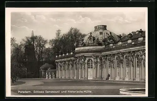 AK Potsdam, Schloss Sanssouci und historische Mühle