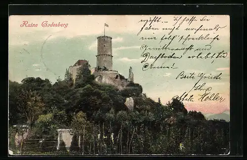 AK Blick zur Ruine Godesberg