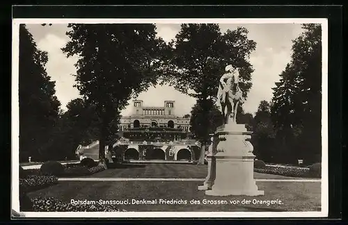 AK Potsdam, Sanssouci, Denkmal Friedrichs des Grossen vor der Orangerie