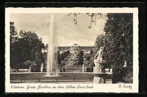 AK Potsdam, Grosse Fontäne vor dem Schloss Sanssouci