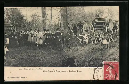 AK Dreux, Une Chasse à Courre dans la Foret, Sonnerie pour la Curée