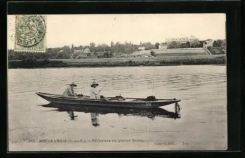 AK Ris-Orangis, Pecheurs en pleine Seine