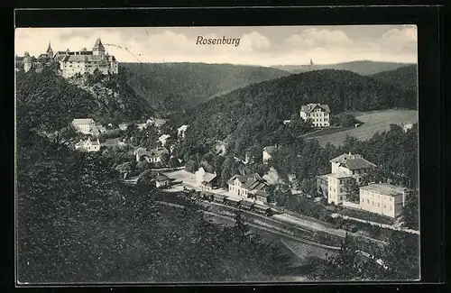 AK Rosenburg, Totale mit Schloss und Bahnhof