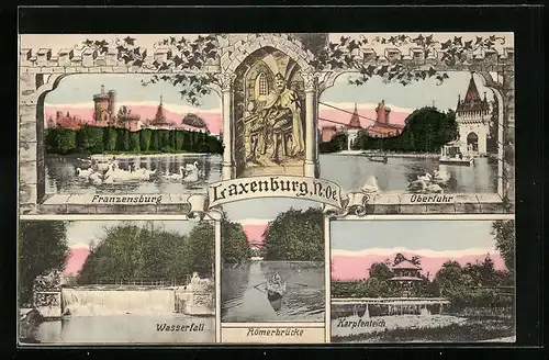 AK Laxenburg, Franzensburg, Überfuhr, Wasserfall, Römerbrücke