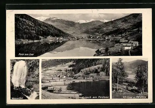 AK Feld am See, Wasserfall, Afritzer- und Feldsee, Gesamtansicht