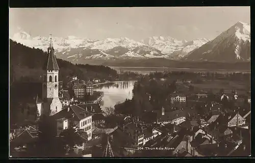 AK Thun, Totale mit Alpenpanorama