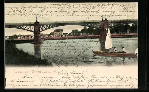 AK Offenbach a. M., Panorama mit Brücke