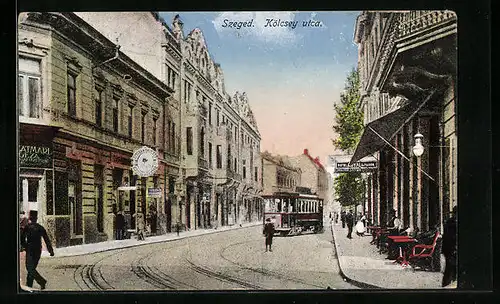 AK Szeged, Kölcsey utca, Strassenbahn