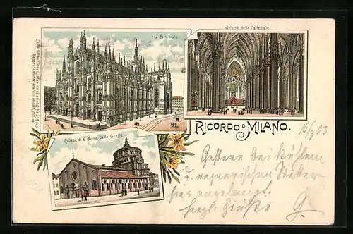 Lithographie Milano, La Cattedrale, Interno & Chiesa di S. Maria della Grazie
