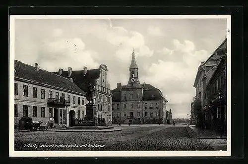 AK Tilsit, Schenkendorfplatz mit Rathaus