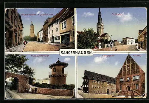 AK Sangerhausen, Kylischestrasse, Ulrichplatz, Husarentürmchen & Amtsgericht