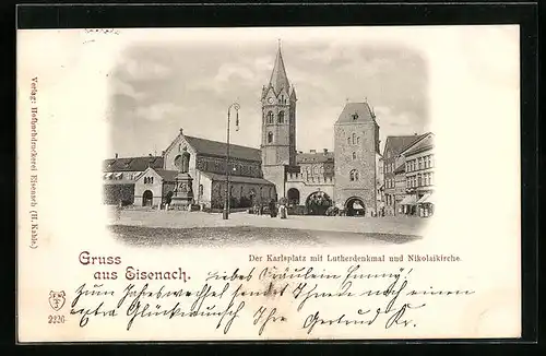 AK Eisenach, Karlsplatz mit Lutherdenkmal und Nikolaikirche