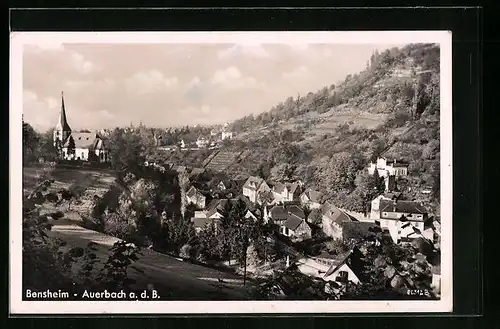 AK Bensheim - Auerbach a. d. B., Ortstotale, Blick zur Kirche