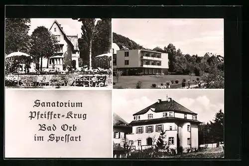 AK Bad Orb im Spessart, das Sanatorium Pfeiffer-Krug, Häuser 1, 3 und 4