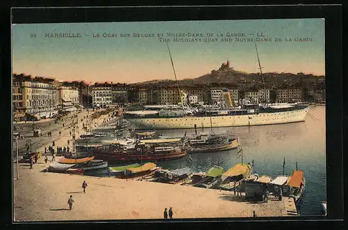 AK Marseille, le Quai des Belges et Nortre-Dame de la Garde