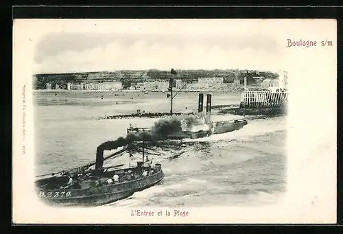 AK Boulogne-sur-Mer, l'Entrée et la Plage