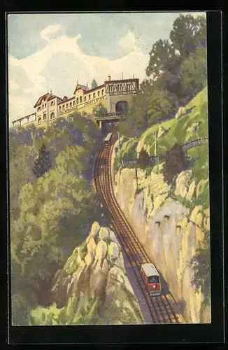 Künstler-AK Graz, Blick auf die Schlossberg-Bahn