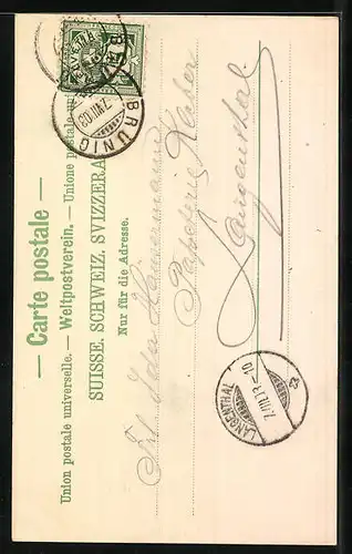 AK Brünigbahn, Bergbahn im Einschnitt, Alpenpanorama