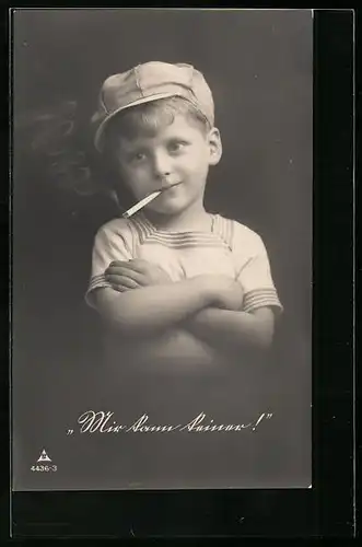 Foto-AK Photochemie Berlin Nr. 4436-3: Mir kann keiner!, frecher Bube mit Zigarette im Mund