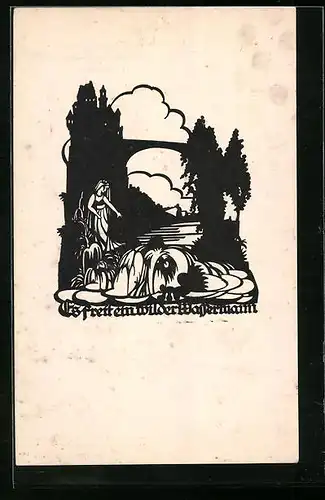 AK Scherenschnitt von A. M. Schwindt, Es freit ein wilder Wassermann...