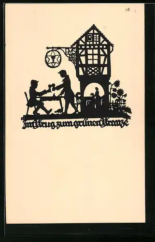 AK Scherenschnitt A. M. Schwindt Im Krug zum grünen Kranze...