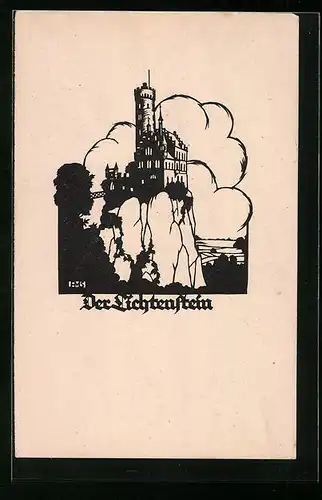 AK Scherenschnitt A. M. Schwindt, Burg Lichtenstein