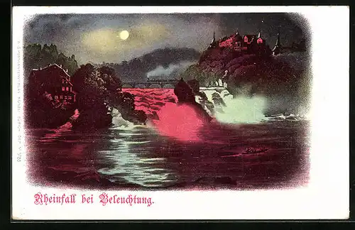 AK Neuhausen, der Rheinfall bei Beleuchtung zum Mondschein