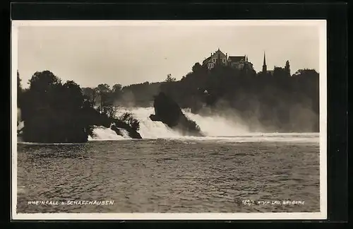 AK Schaffhausen, auf dem Wasser unter dem Rheinfall