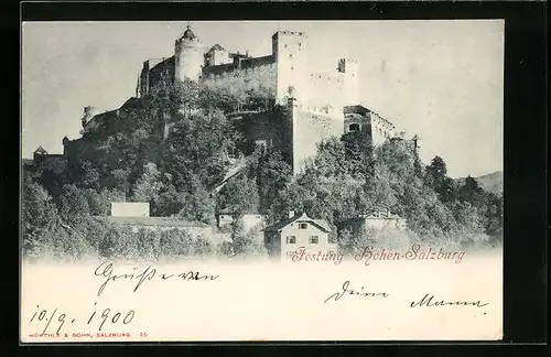 AK Salzburg, die Festung Hohen-Salzburg auf dem Berg