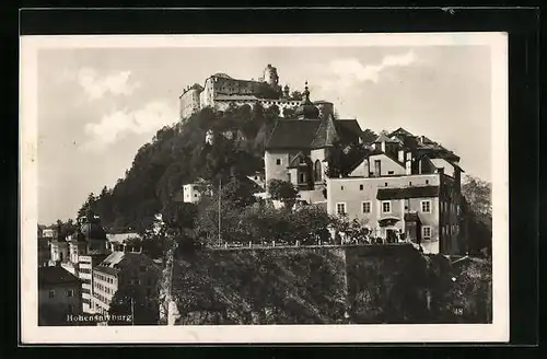 AK Salzburg, Blick aus der Stadt hinauf zur Festung Hohensalzburg