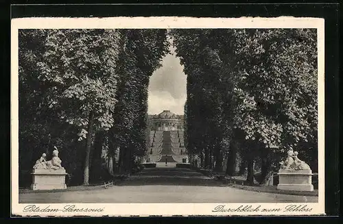 AK Potsdam, Schloss Sanssouci, Durchblick zum Schloss