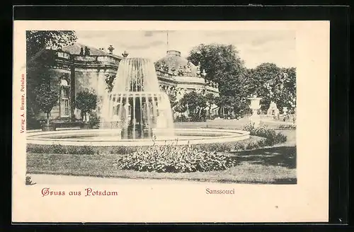 AK Potsdam, Schloss Sanssouci, Fontaine im Garten