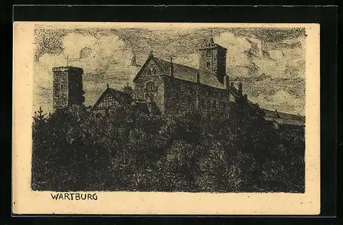 Künstler-AK Eisenach, die Wartburg, Blick hinauf zur Burg
