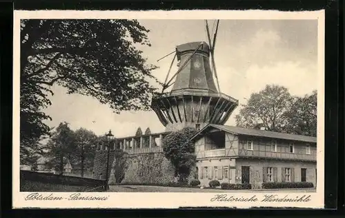 AK Potsdam, Schloss Sanssouci, die historische Windmühle