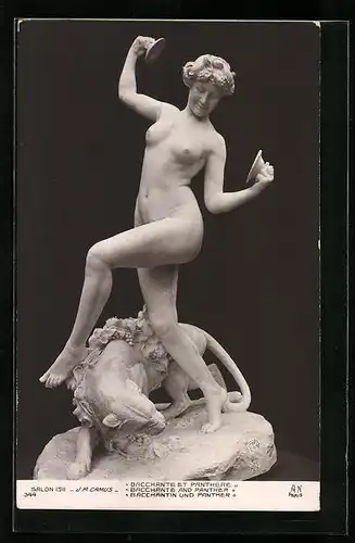AK Plastik Bacchantin und Panther von J. M. Camus, Salon 1911