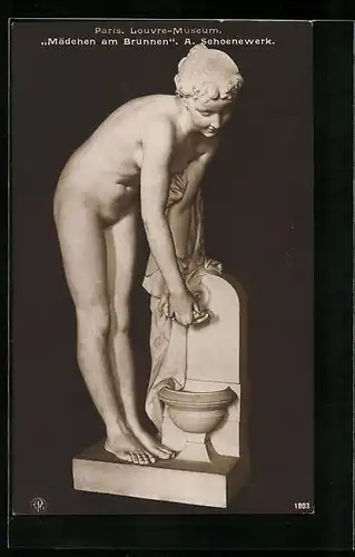 AK Plastik Mädchen am Brunnen von A. Schoenewerk, Paris, Louvre-Museum