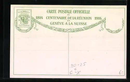 Künstler-AK Geneve, Les Commandants des troupes suisses et genevoises se donnent l`accolade au Port-Noir, Militär