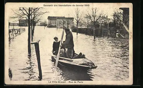 AK Villa-Draveil, Rue de Paris, Inondations de Janvier 1910